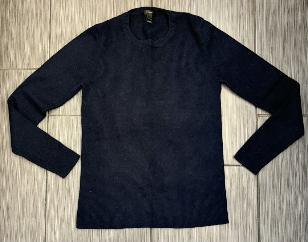 J Crew Ribbed Knit Long Sleeve Sweater Women’s Large Dark Navy Merino Wool Blend